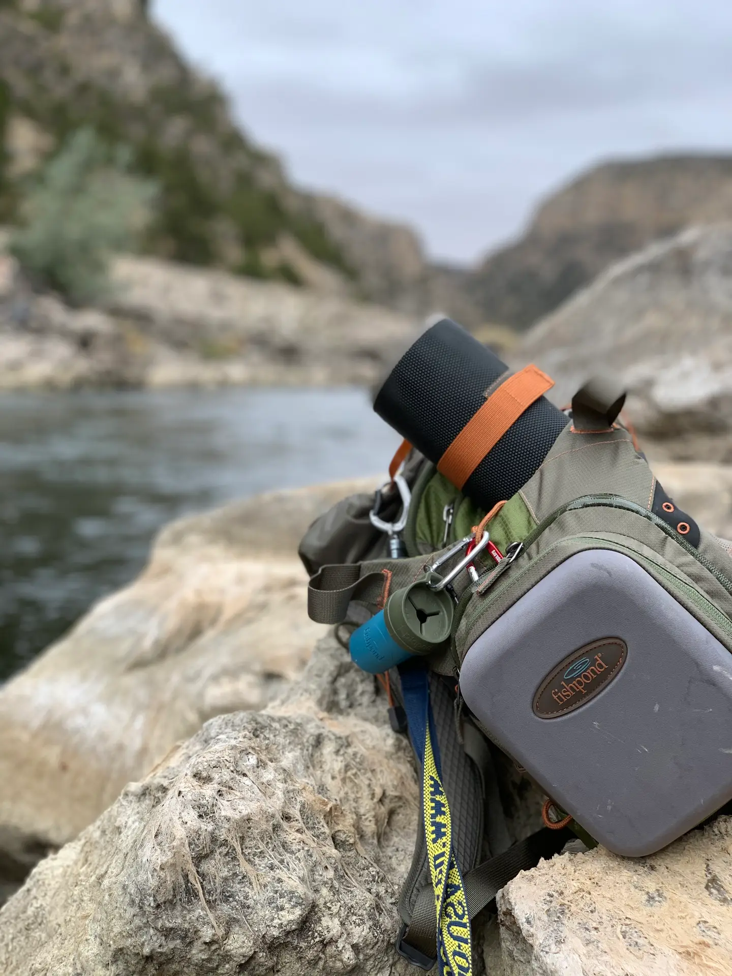 Chest pack loaded with flies, tippet, and weight for a successful day on the Bighorn River.