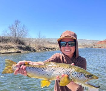 Karissa with nice Brown Trout on a fly rod. While fly fishing the Bighorn River in Wyoming.
